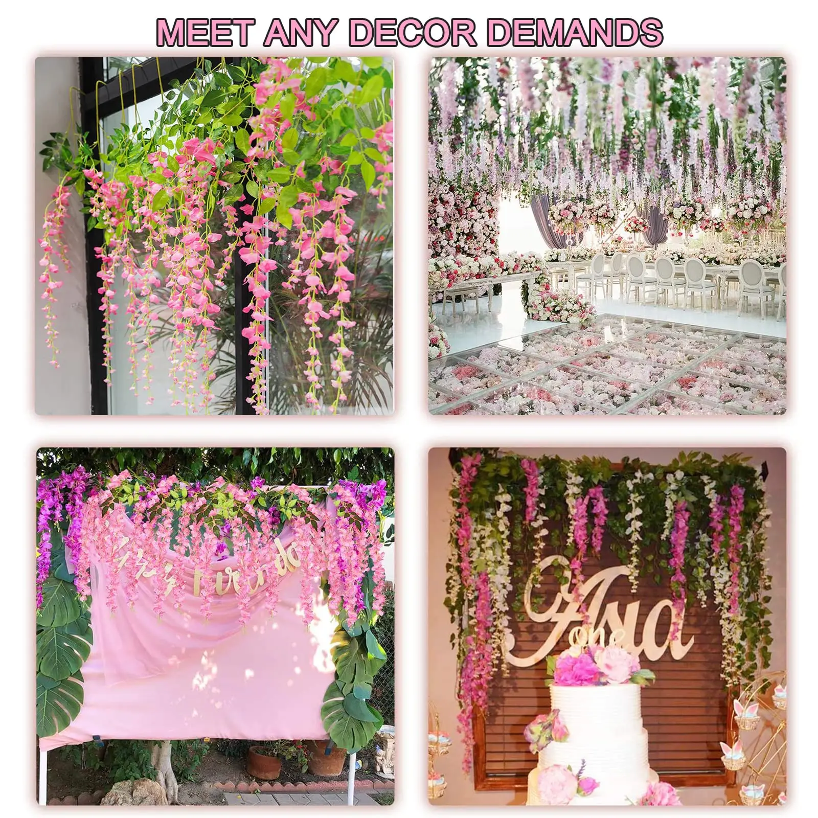 24 Stück künstliche Glyzinien-Blumen, Hängegirlande, gefälschte Efeu-Rebe-Blumenschnur für Bogen, Hochzeit, Party, Zuhause, Raumdekoration, Blume – Detail 5