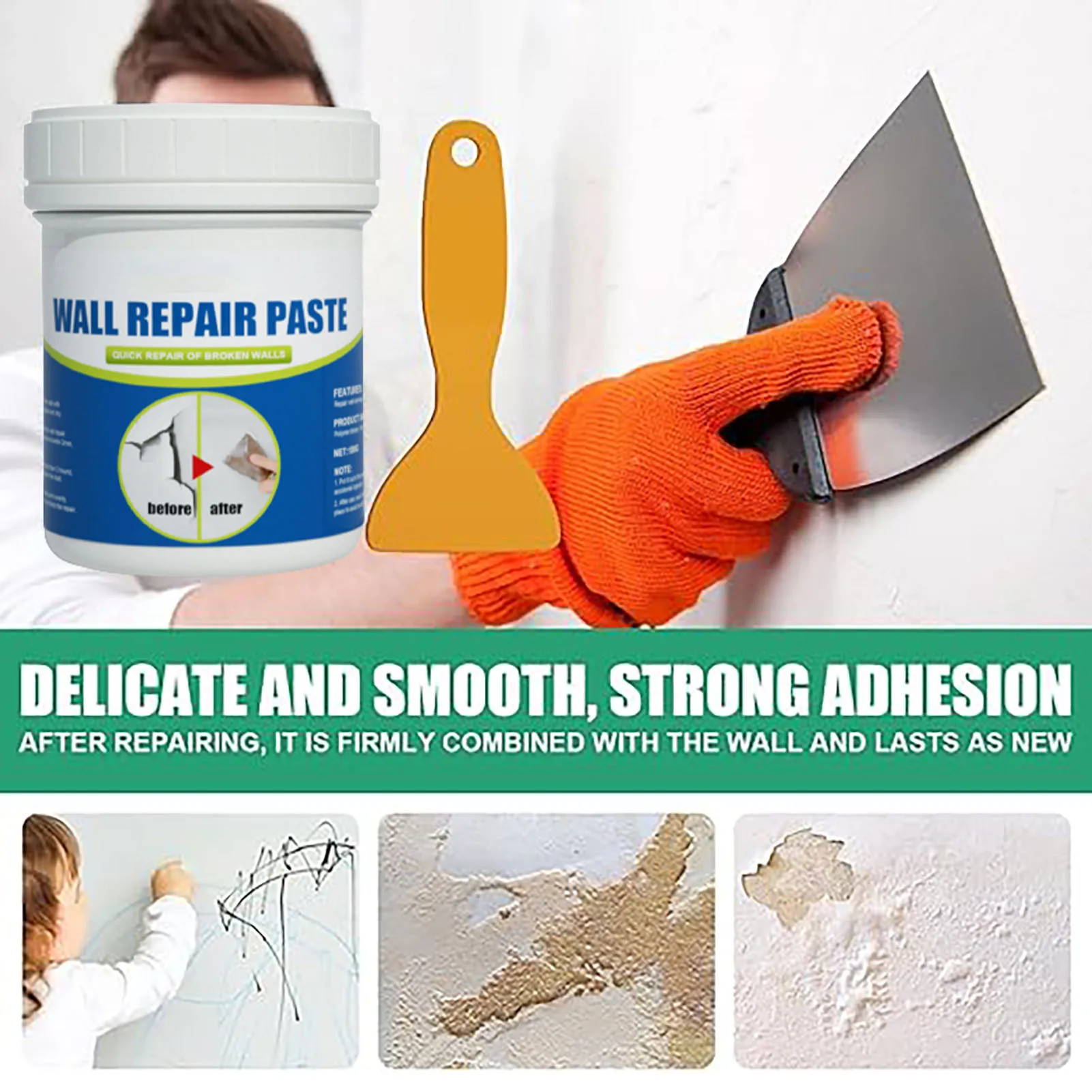 100g Wall Repair Paste Waterproof Wall Ointment with Scraper Suitable for Drywall Plaster Concrete