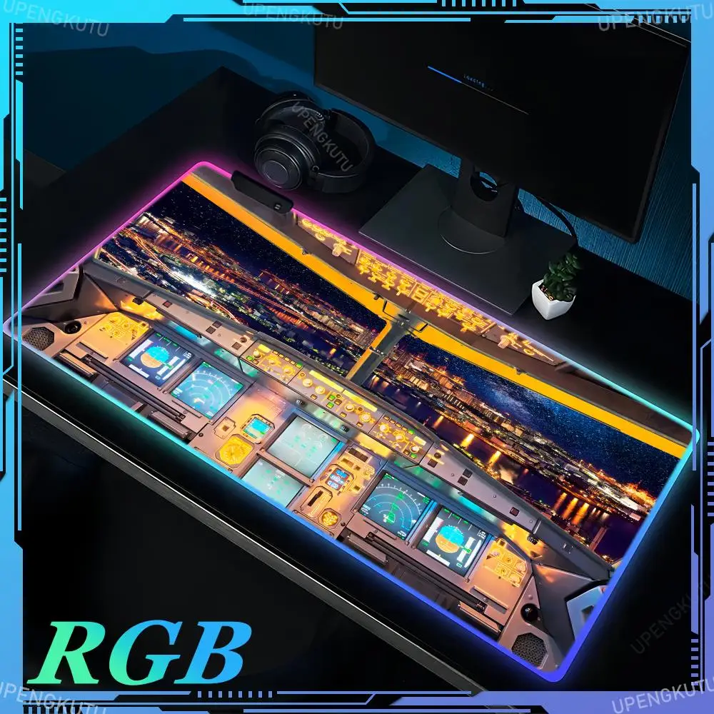 

RGB aircraft cockpit XXL mousepad tachometer instrument panel display desk mat computer game LED keyboard pad luminous mouse pad