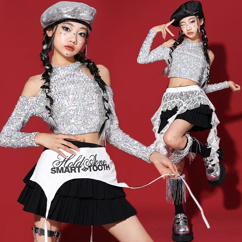 

Youth Jazz Dance Performance Costumed Children Glitter Runway Fashion Clothing Girl Street Dance Hip-pop Dance Performance Set