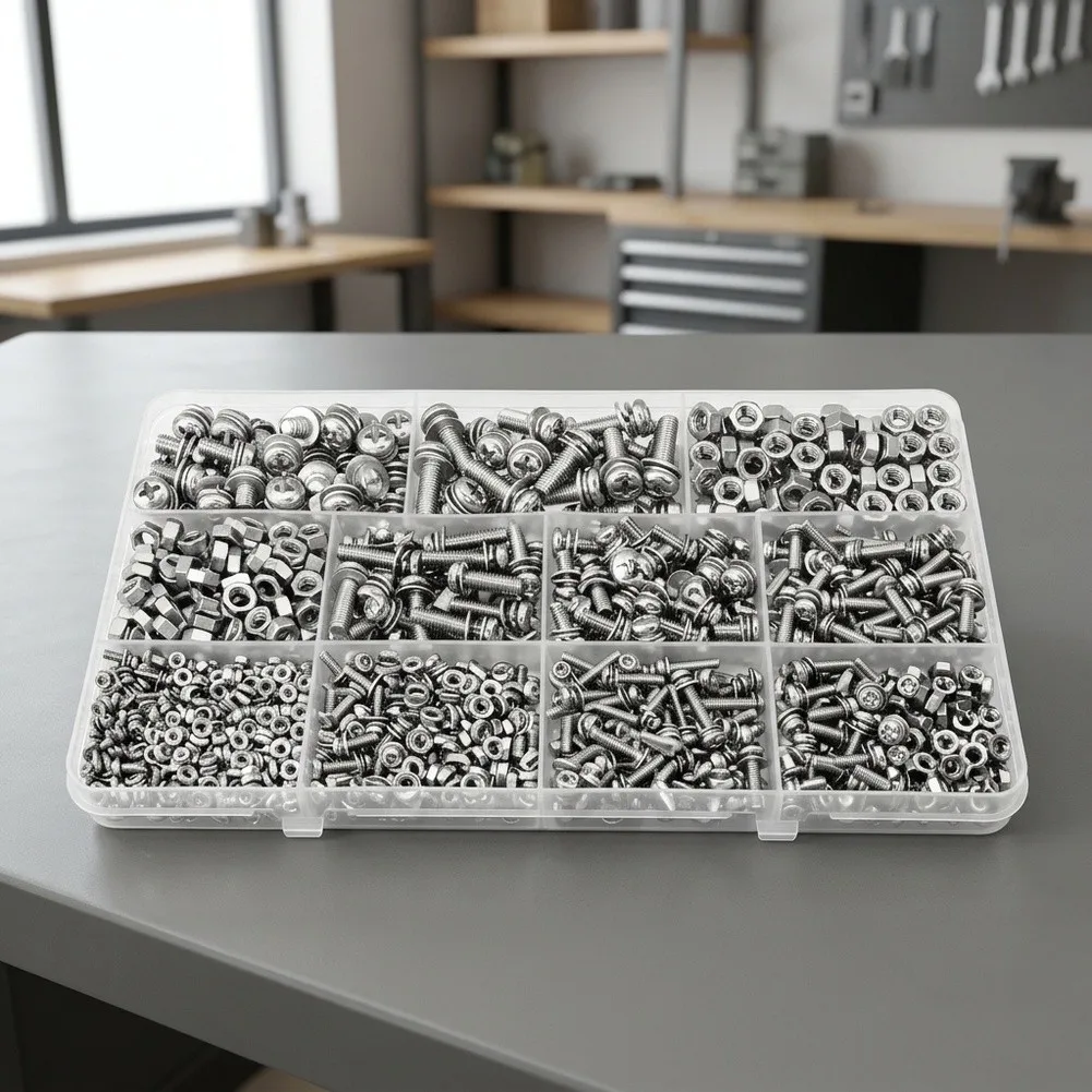 640Pcs 304 Stainless Steel Machine Screw Assortment Set With Washers For Woodworking Metalworking And General Repair Hardware