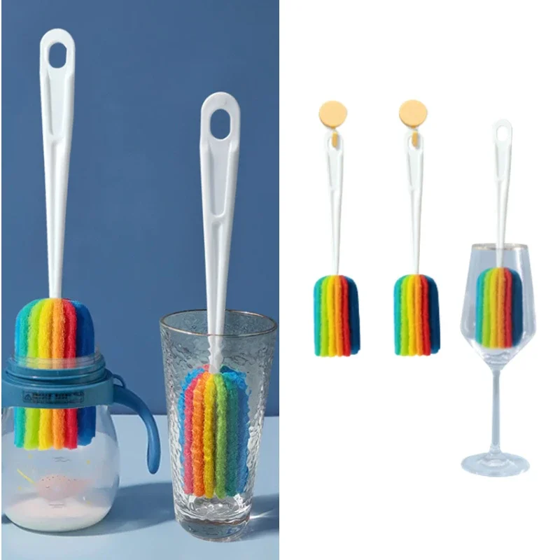 Simple Baby Bottle Clean Brush Long Handle Colorful Sponge Cup Brush Household Water Cup Brush Household Cleaning Accessories