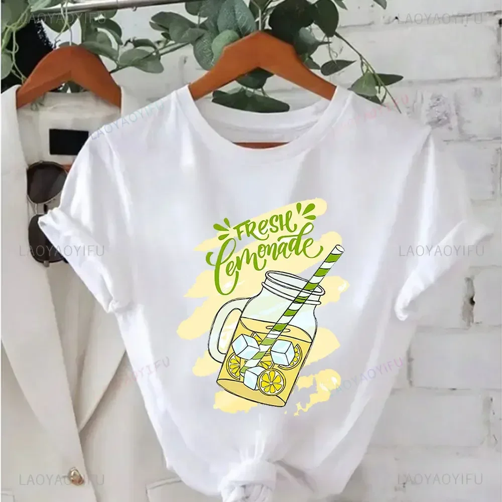 الصيف Limoncello الجرافيك الأعلى الليمون إلكتروني طباعة تي شيرت قصير الأكمام خمر الفاكهة طاقم الرقبة عارضة القطن المحملة المرأة الشارع الشهير #2