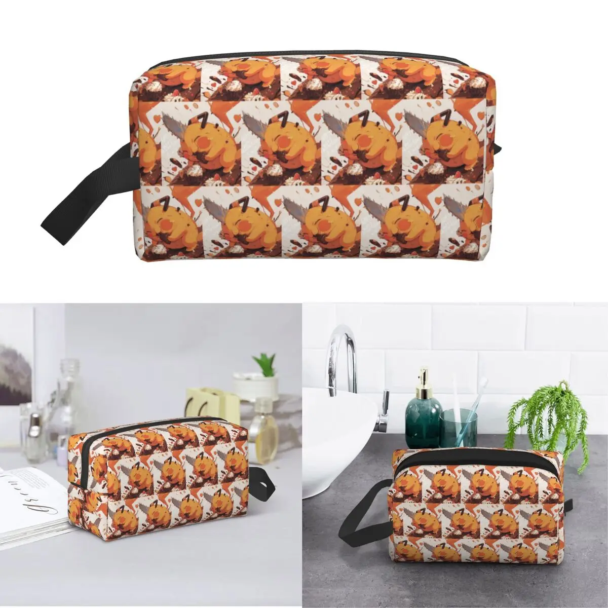 Chainsaw Man Pochita Makeup Bag Cosmetic Organizer Storage Dopp Kit Toiletry Cosmetic Bag for Women Beauty Travel