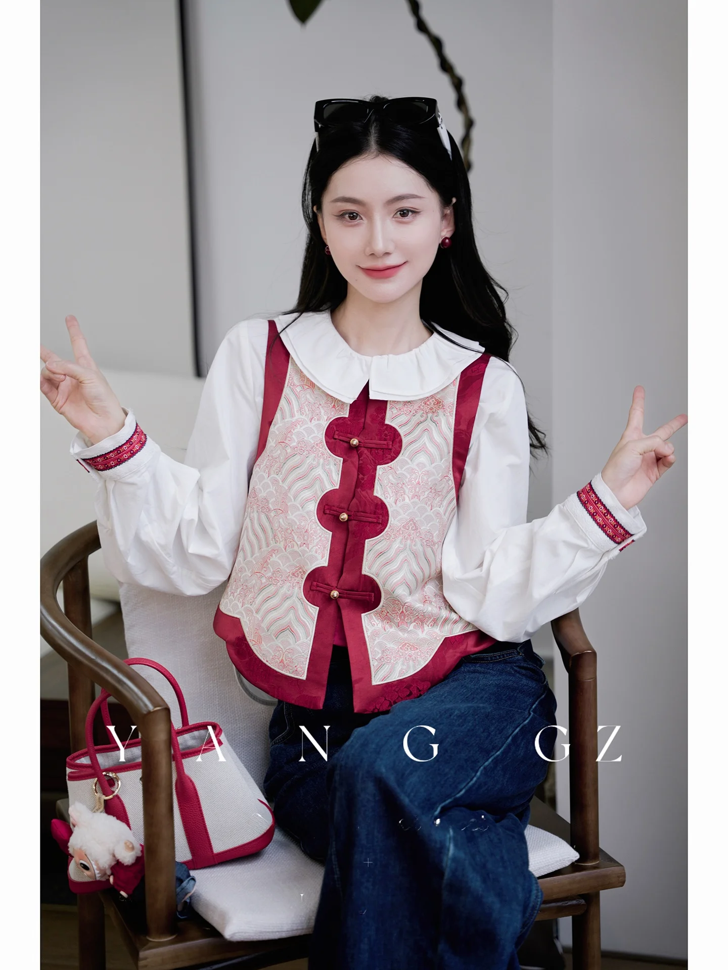 

New Chinese Sle Women's Cotton Jaet Yang GZ Peak Cloud Autumn Winter Yangtze Cliff Sea Wave Pattern Outerwear Vest