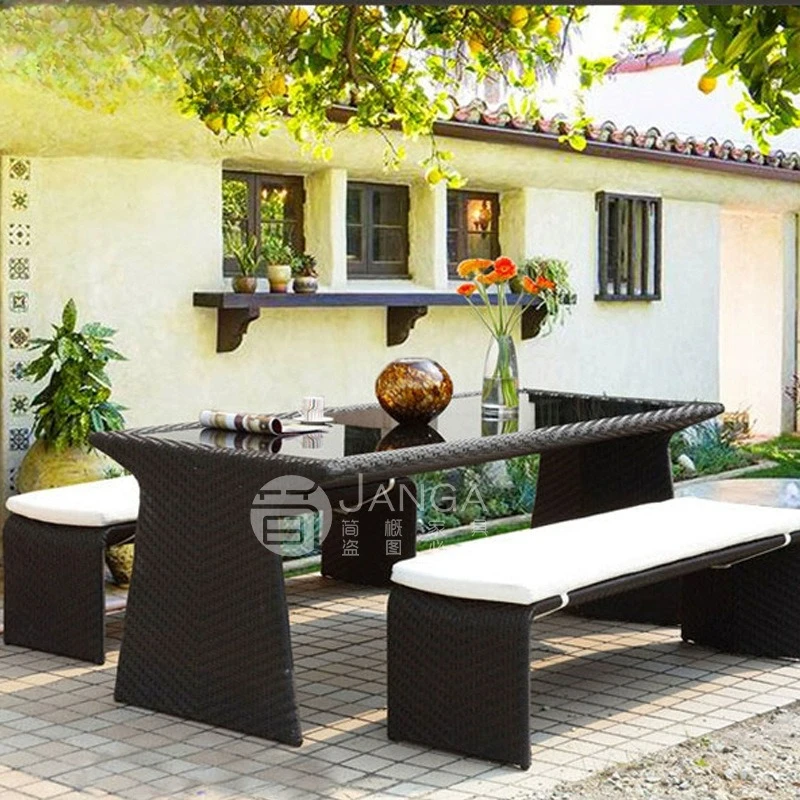 Outdoor villa courtyard table and chair garden balcony rattan long rattan triangle set waterproof sunscreen storage tea