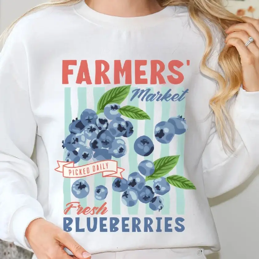 

Unisex Sweatshirt Long Sleeves Casual Hoodies Stylish Pullover Daily Wear Multiple Colors Versatile Farmer Fresh Blueberry