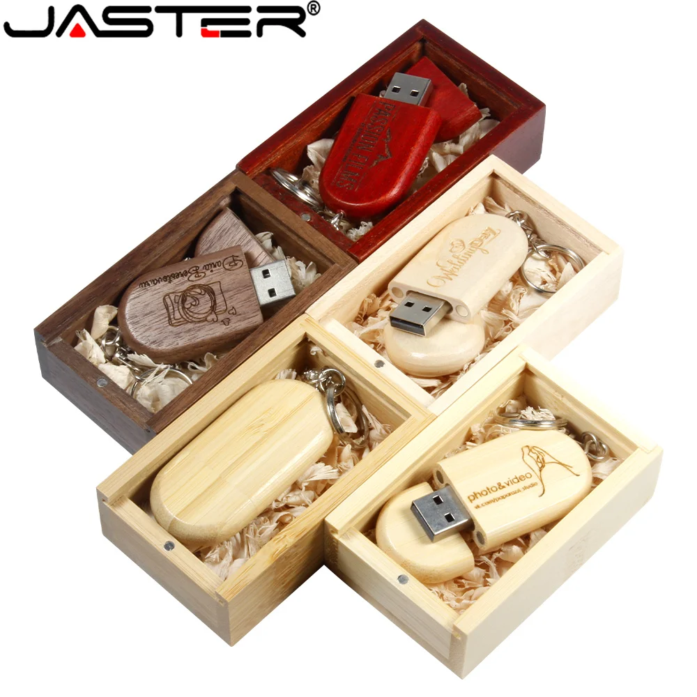 JASTER 5PCS/Lot USB flash drive 2.0 32GB Wooden U stick+Key chain The New Pendrive 4GB 8GB 16GB 64GB 128GB Customized LOGO Gift