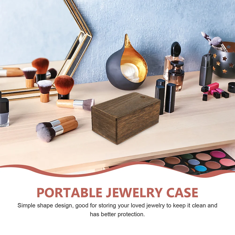 2개입 나무 보석함 슬라이딩 뚜껑 다기능 소품 보관함 반지 펜던트 발찌 테이블 장식용