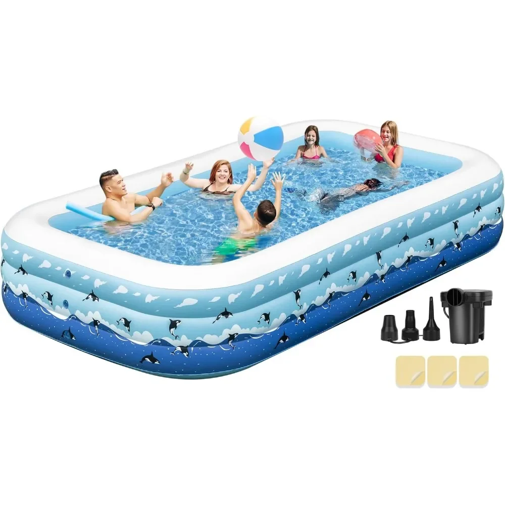 

Extra Large Inflatable Pool with Pump for Adults,130x72x22Full Size Family Blow Up Pool,Swimming Pools Above Ground for Backyard