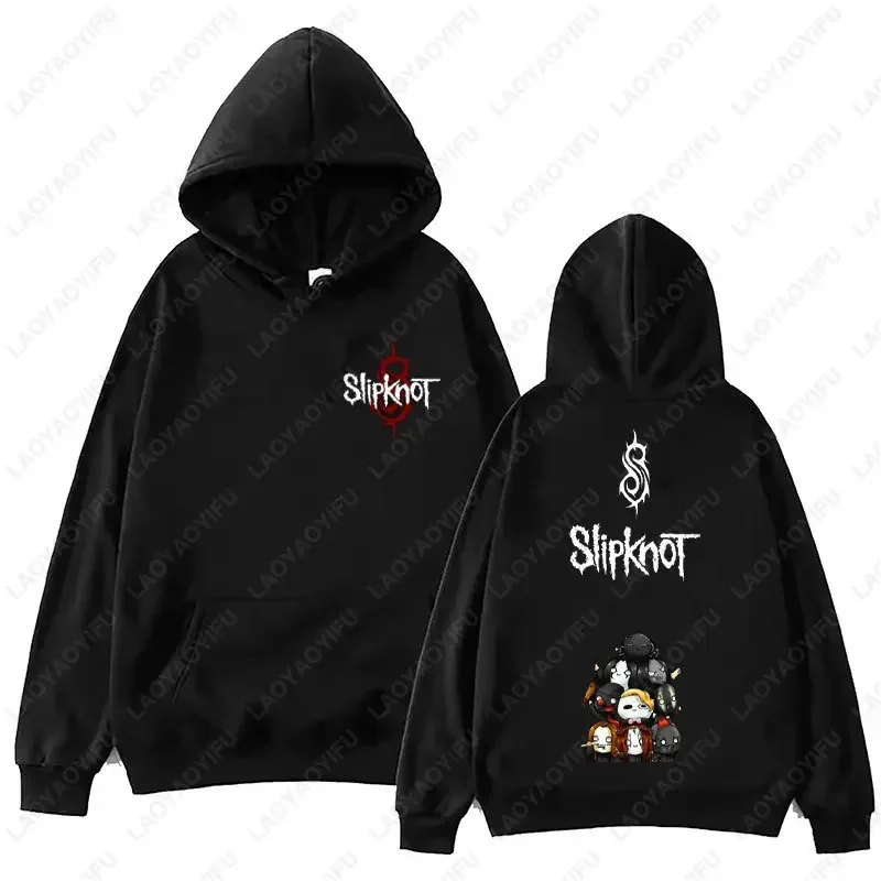 Neuer Stil: Herren-Hoodie mit Slipknot-Grafik in Schwarz – Oversized-Pullover mit Nu-Metal-Band-Print, Streetwear, lockere Passform – Detail 9