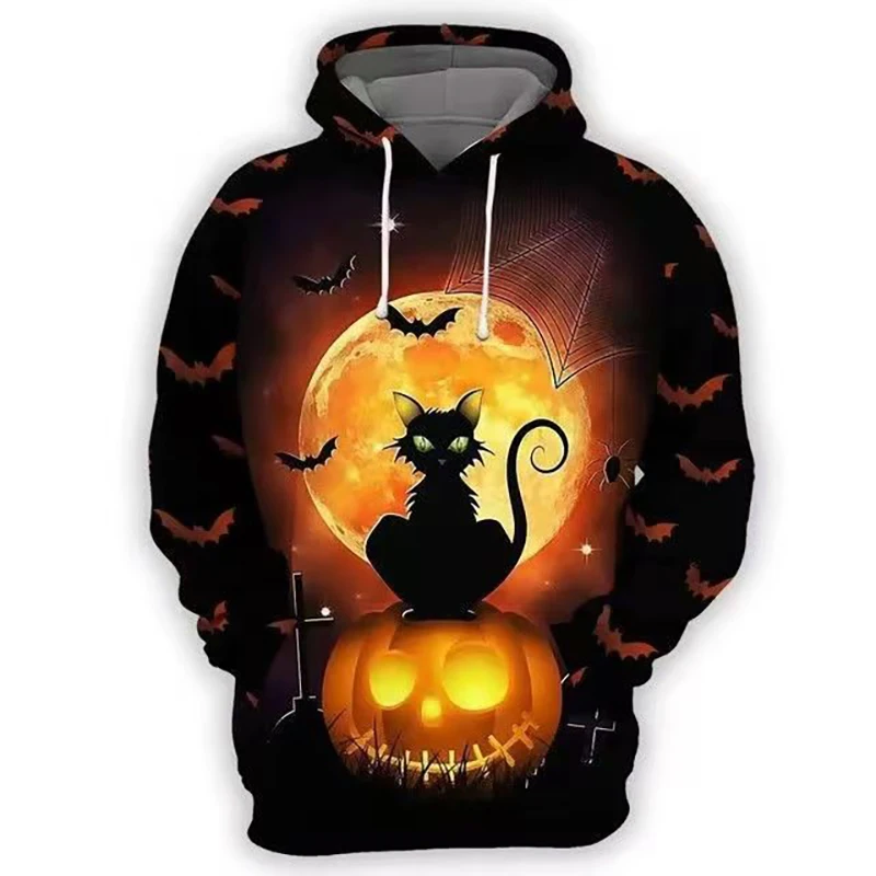 Fall Winter Halloween Men Long Sleeve Drawstring Hooded Sweatshirts Ghost Pumpkin Bat Funny Print 2xl Oversized Clothing Cosplay