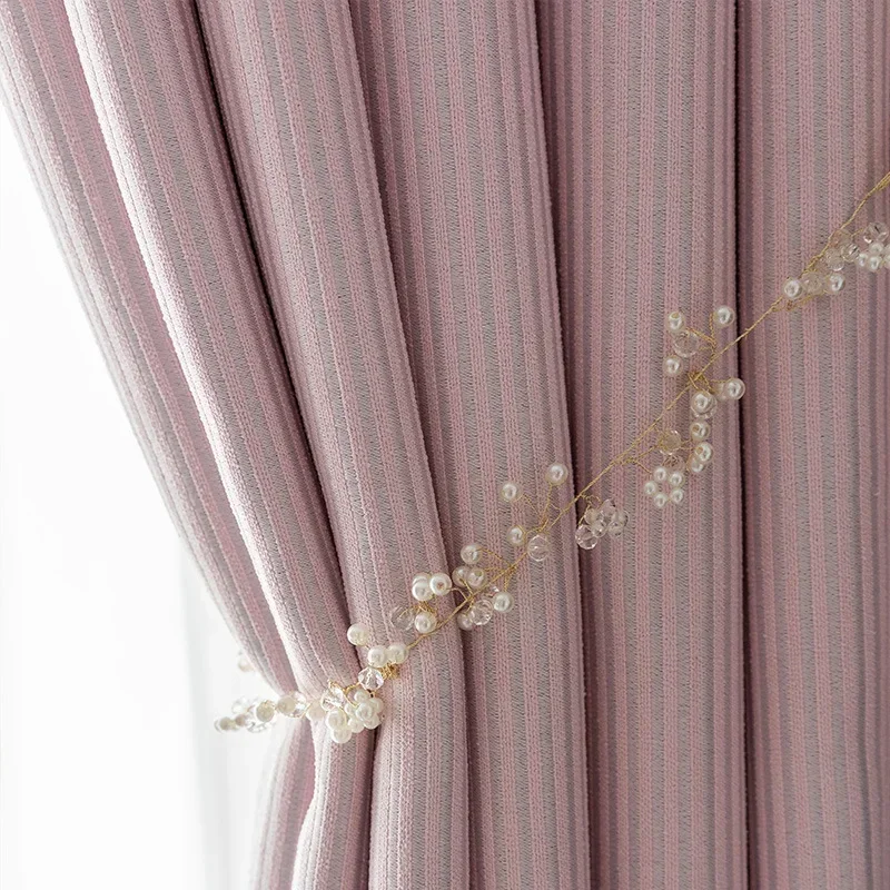 

NH6033 Solid color bedroom living room cotton and linen blackout finished curtain fabric vertical stripes