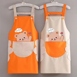 Little Bear Cute Kitchen Household Adult Antifouling Apron Sleeveless Waterproof Cartoon Printed Women Aprons Cleaning Accessory