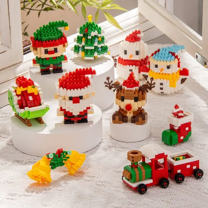 Christmas Mini Building Block Series Santa Claus Reindeer Christmas Eve Puzzle Assembling Bricks Party Table DecoChildren's Gift