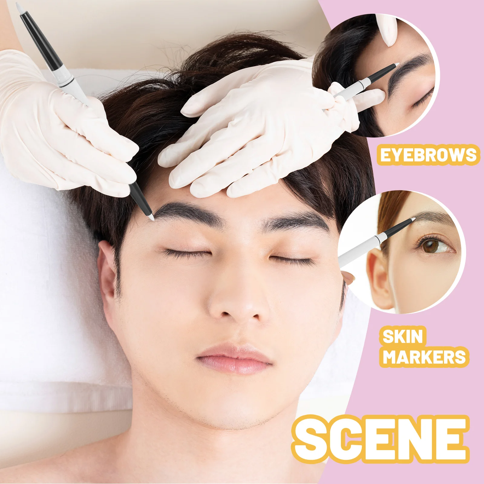 مجموعة واحدة من قلم تحديد الجلد ذو الأطراف المزدوجة، قلم تحديد مؤقت أبيض ذو نقطة دقيقة لأداة تخطيط جراحة تحديد الوشم