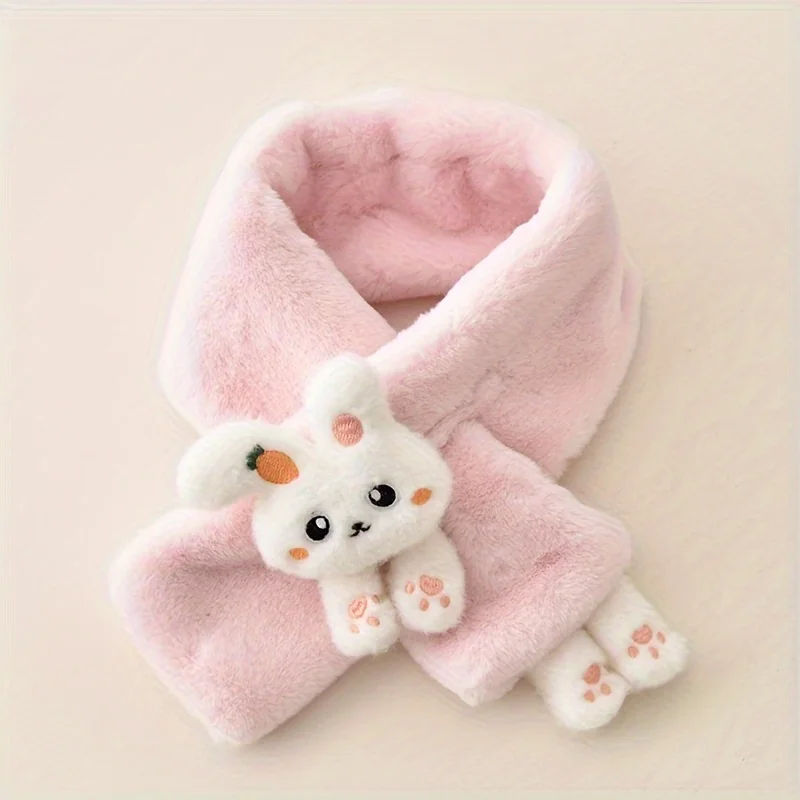1pc Kids Scarf, Cartoon Bunny Design, Thickened Acrylic Knit, Warm Winter Accessory for Girls, 2-10 Years, Cute Style