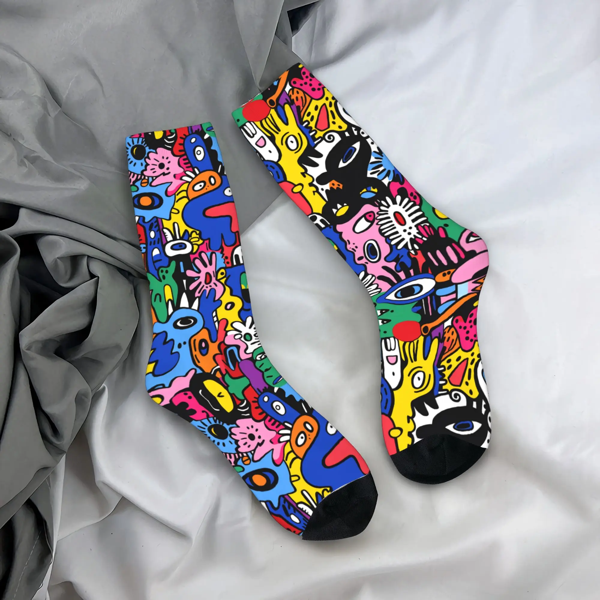 Abstract Cartoon Graffiti Stockings  Custom Leisure Socks Autumn Anti-Slip Socks Men Running Quality Socks