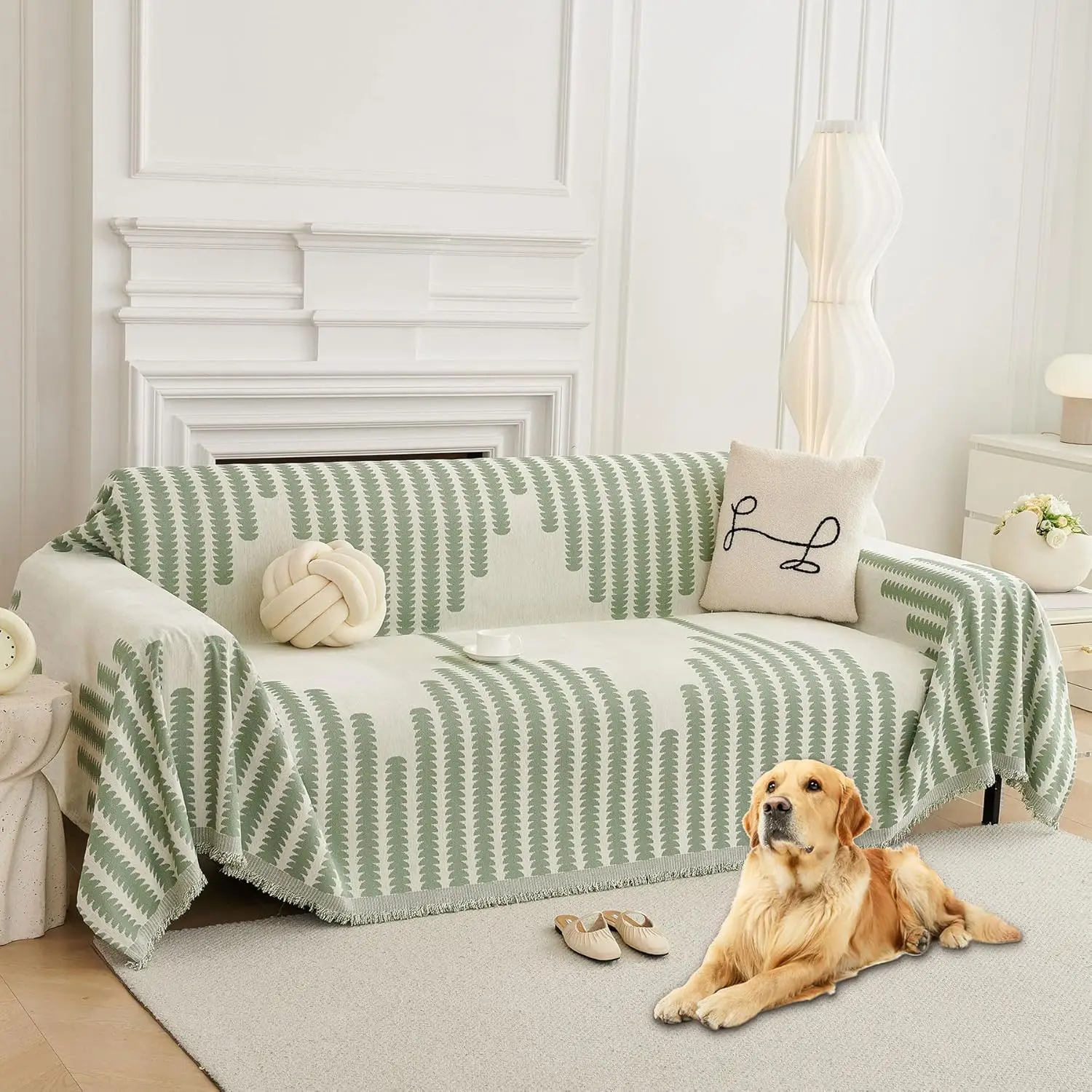 

Boho Couch Covers for 3 Cushion Sofa, Pet Friendly Non Slip Thick Soft Washable, Green 91"x134"