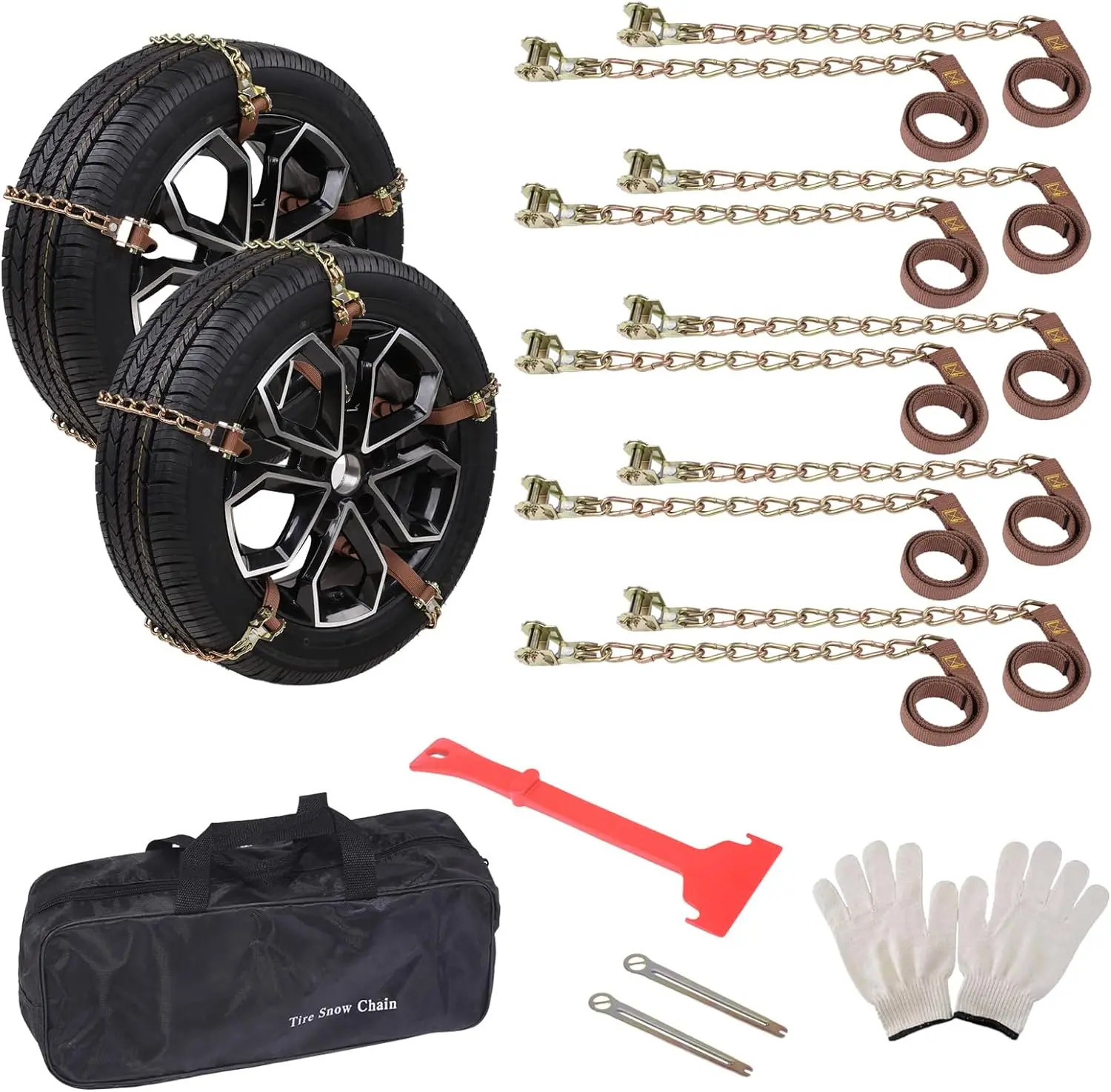 

10 Pack Tire Chains,Snow Chains Anti-Skid for Car,Truck SUV of Tire Width 225-285 mm ,Durable,Heavy Duty Adjustable