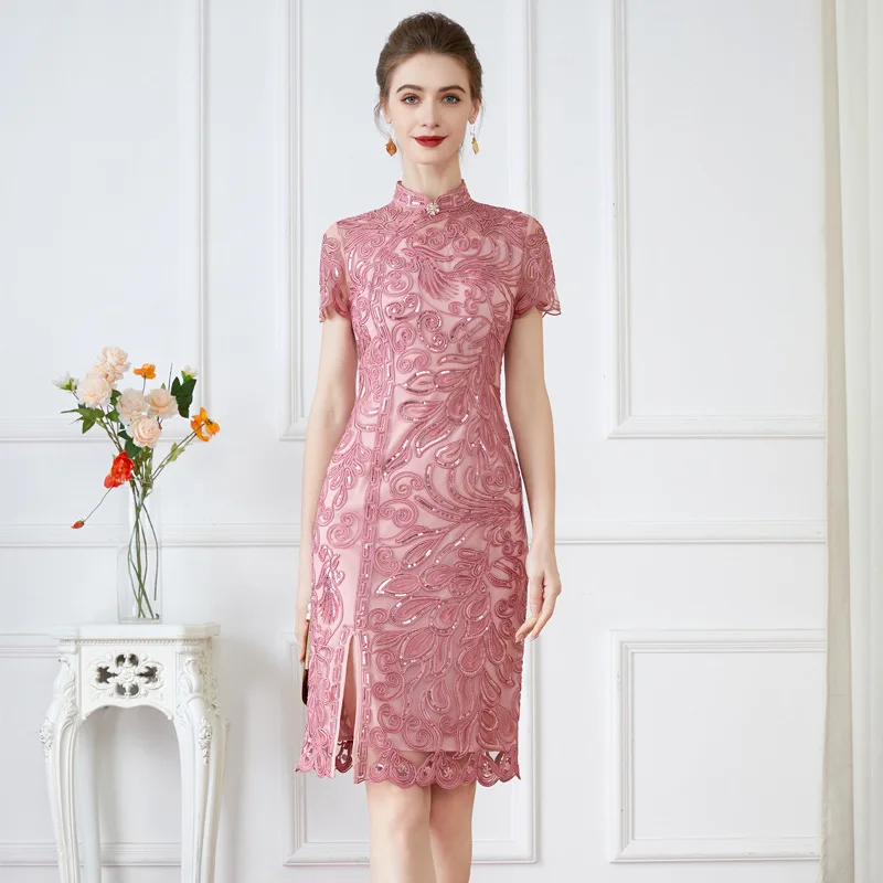 

Yourqipao 2023 Summer New Style Retro Elegant Short Sleeve Improved Cheongsam Mother's Wedding Banquet Dress