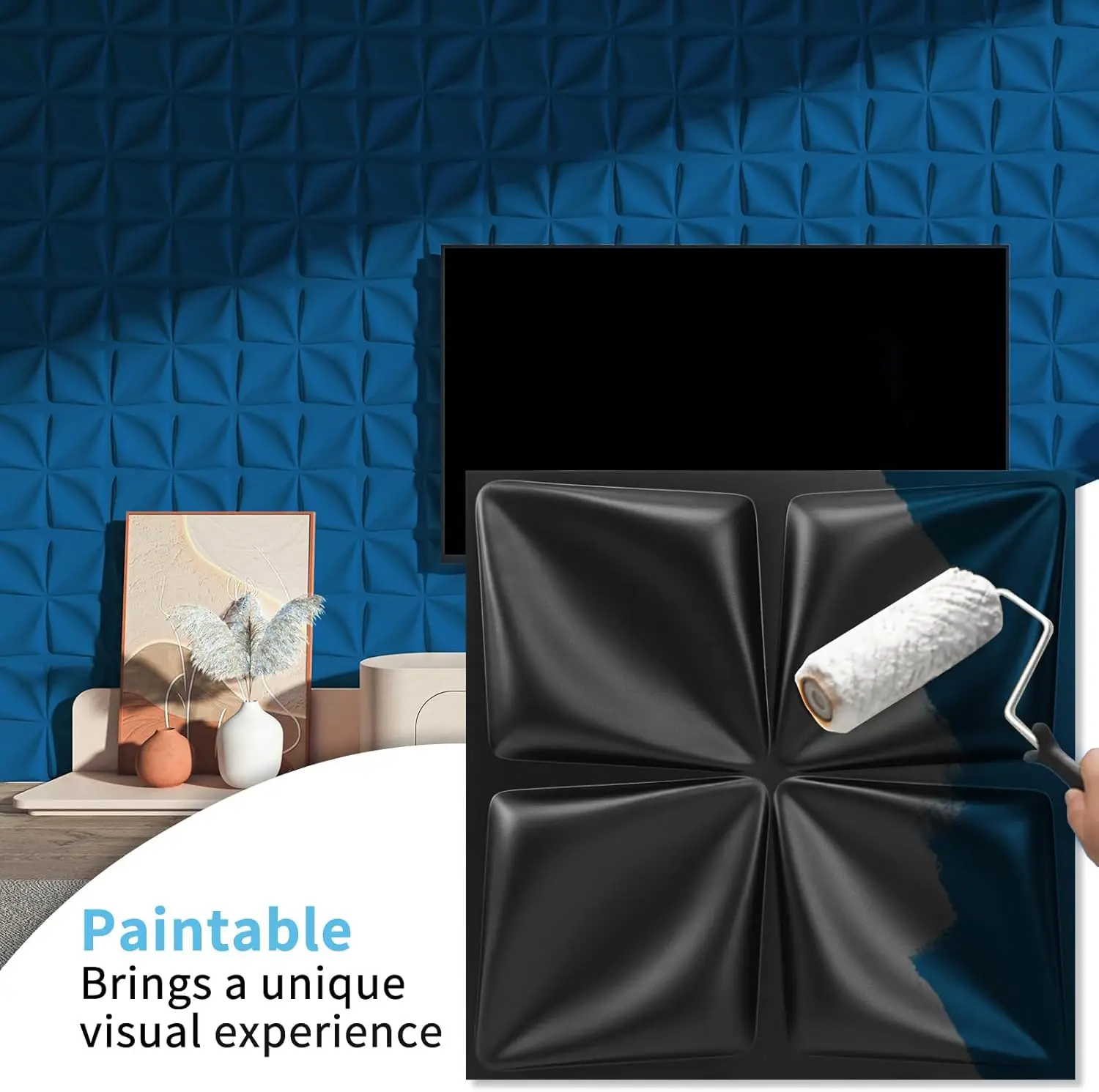 لوحات حائط ثلاثية الأبعاد، 30 عبوة بتصميم هندسي 11.8 بوصة × 11.8 بوصة، بلاط مزخرف وقابل للطلاء لغرفة المعيشة وغرفة النوم والفندق