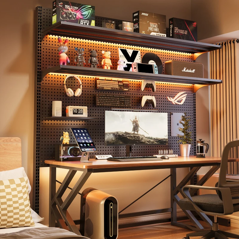 

Вертикальная перфорированная полка для хранения досок, металлическое хранилище для игровой комнаты без пола, украшения для рабочего стола компьютера