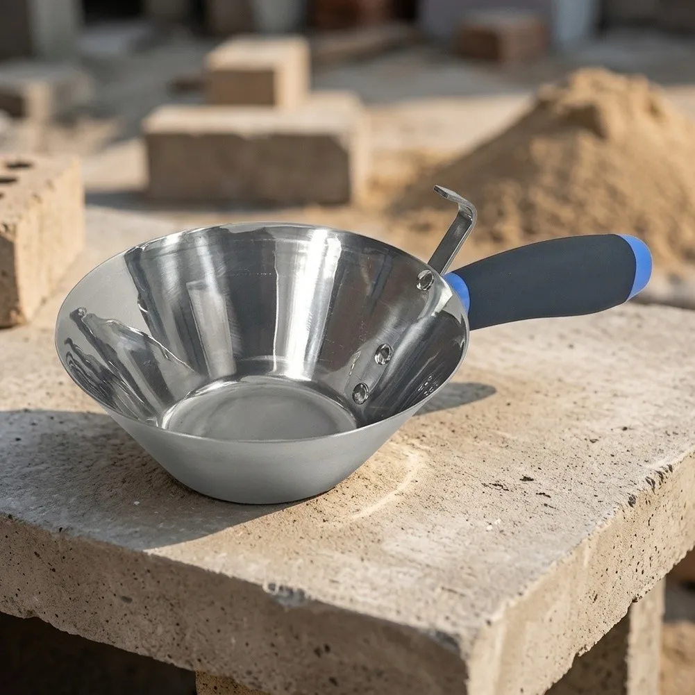 Ergonomic Ash Scoop with 18cm Stainless Steel Bowl for Cement Plaster and Dry Material Handling and Workspace Organization
