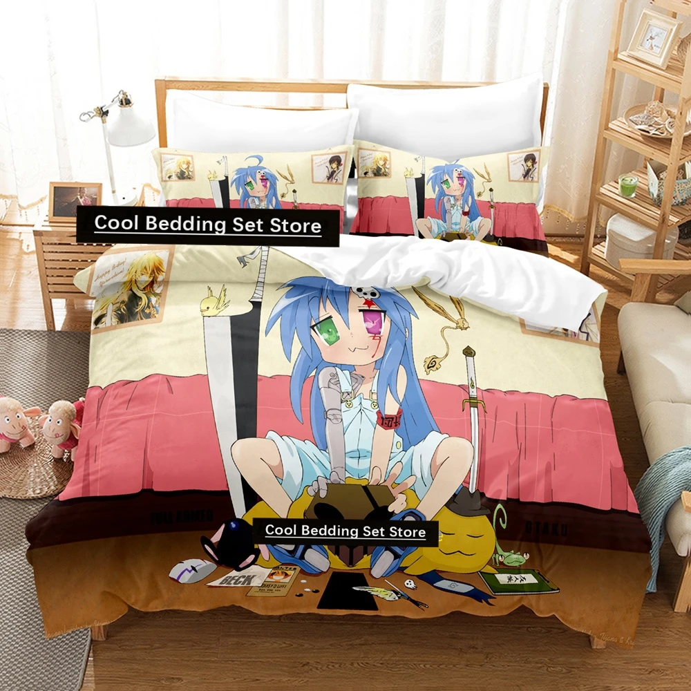 

2024 Lucky Star Konata Bedding Set Single Twin Full Queen King Size Bed Set Adult Bedroom Duvetcover Sets Anime Bed Sheet Set