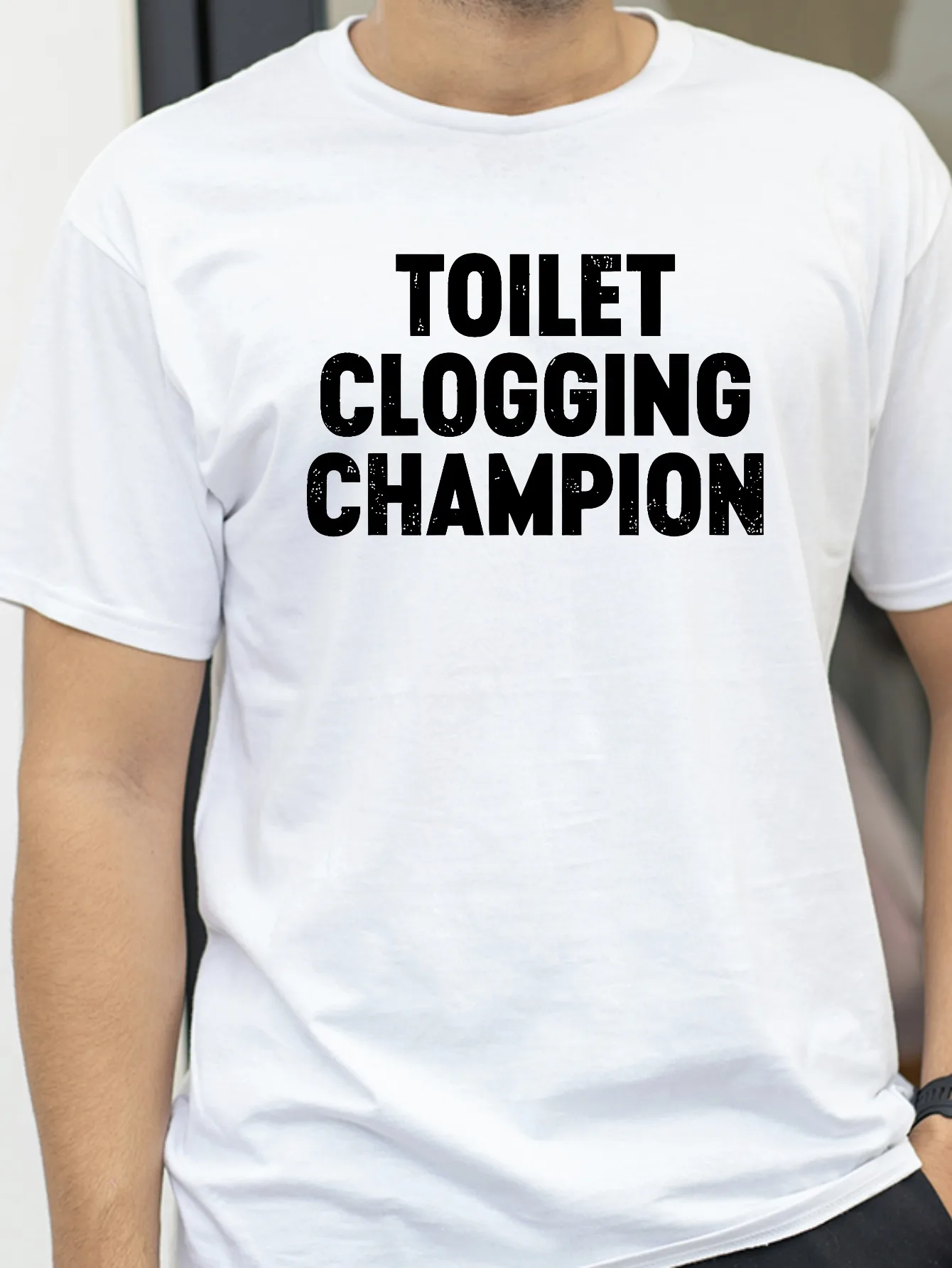 

TOILET CLOGGING CHAMPION letter printing T-Shirt Fashion Casual Streetwear Short Sleeve Birthday Gifts Men tee Round Neck tees