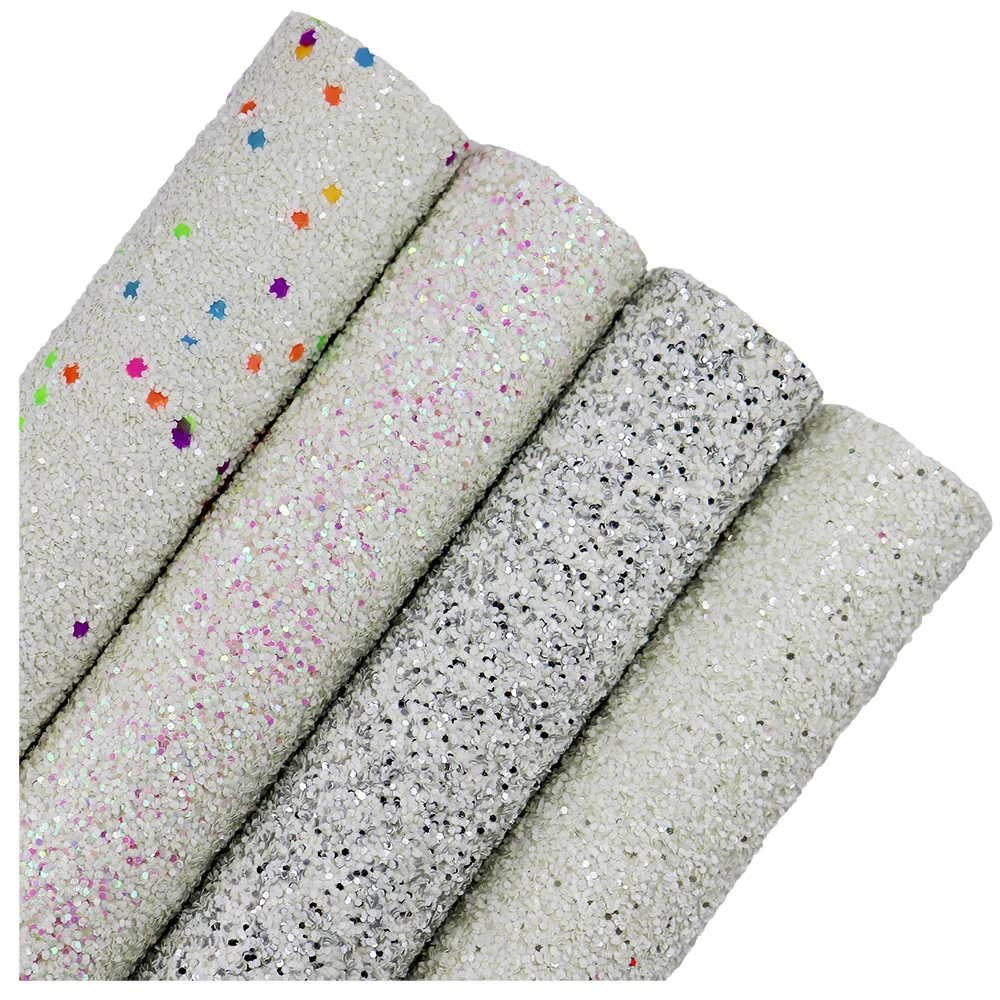 30X134cm White With Pink Silver Mix Color Chunky Fine Glitter Fabric Leather Material For DIY Bows HD025m