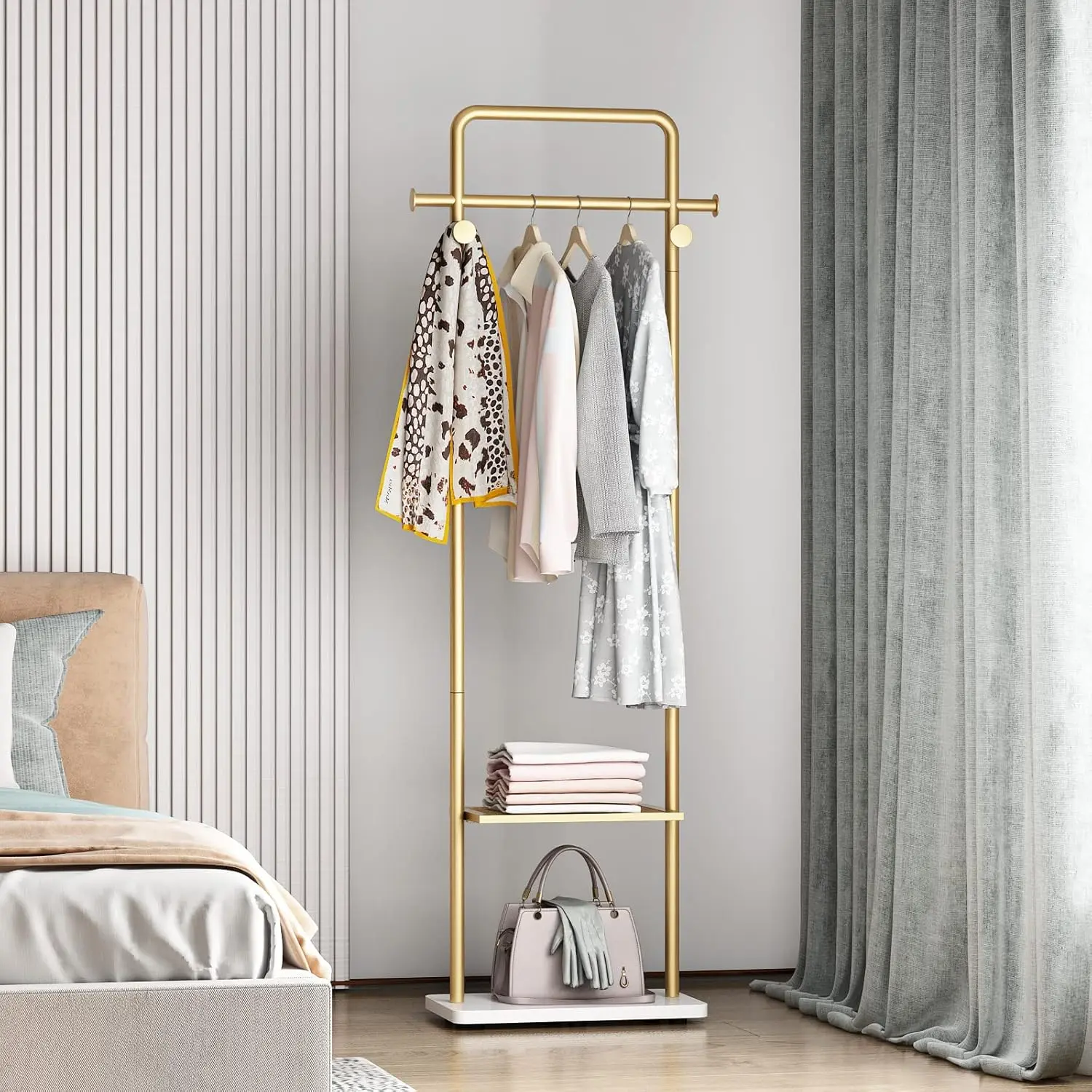 

Umail Furniture Gold Clothes Rack with Shelf, Gold Clothing Racks for Boutiques, Free-Standing Garment Rack for Hanging Clothes