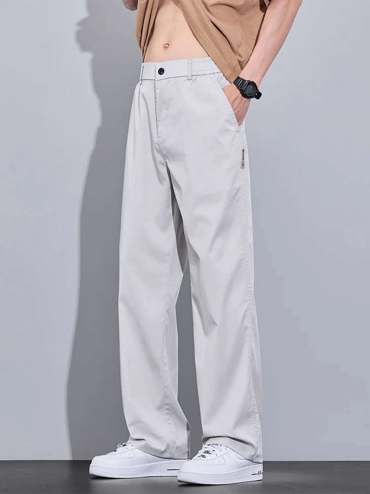 

2025 New American Retro Silk Casual Pants Men Summer Thin Loose Straight Leg Wide Leg Pants Men's Long Trousers