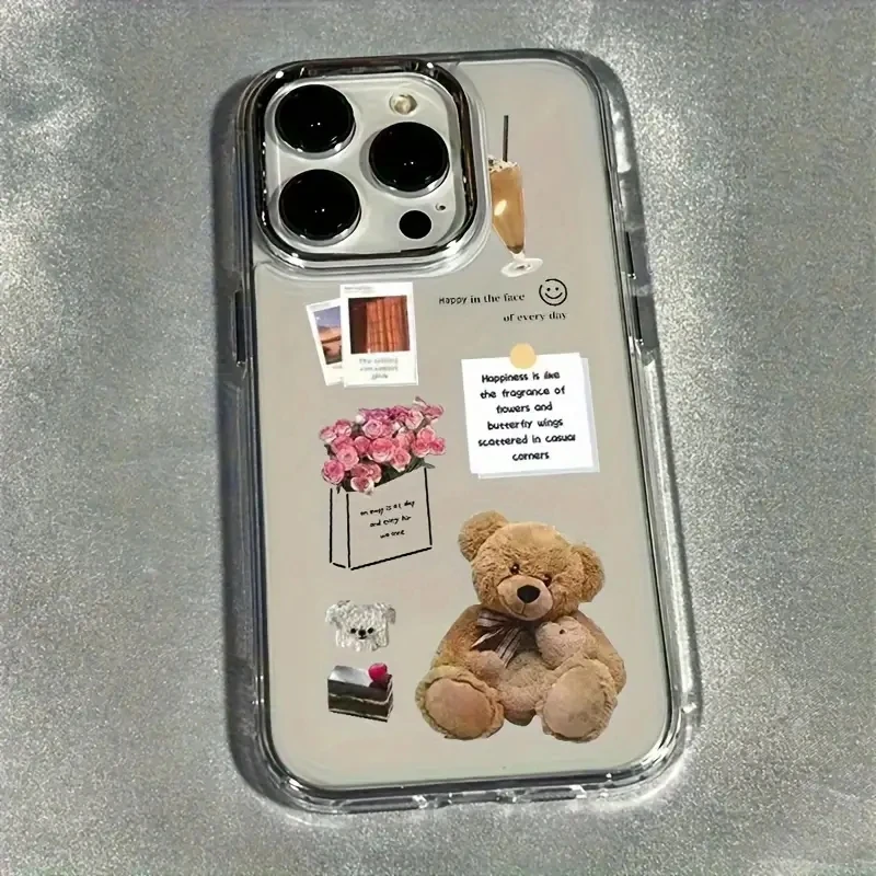 Collage Teddy Bear Rose Flower Photo Phone Case For iPhone 17 16 15 Plus Pro Max 14 13 12 11 Pro Max XS XR X 7 8 Plus SE2 Cover view 5