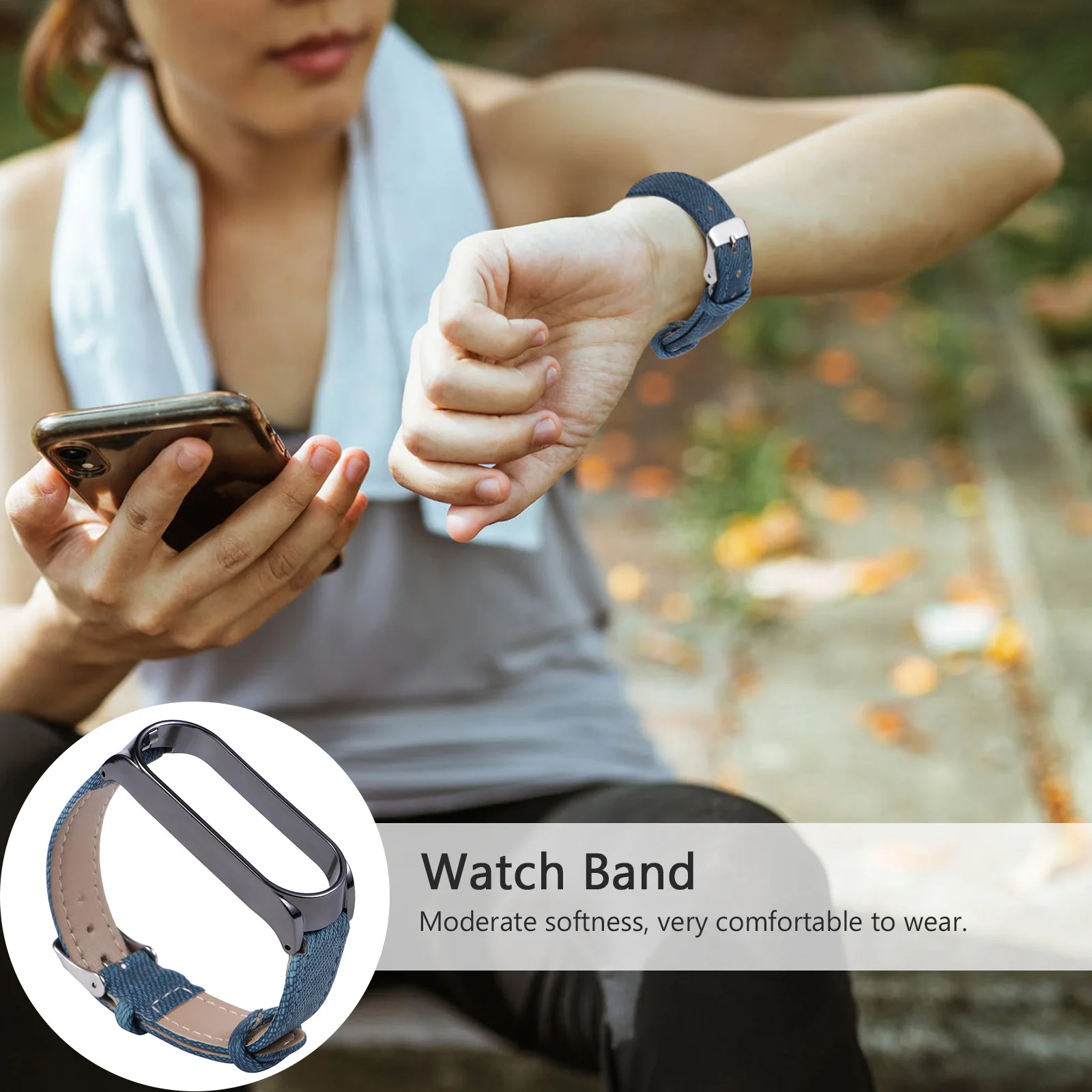 

Blue Denim Watch Strap Replacement Retro Classic Adjustable Durable Band for Smartwatch 5 5 NFC Watch Strap