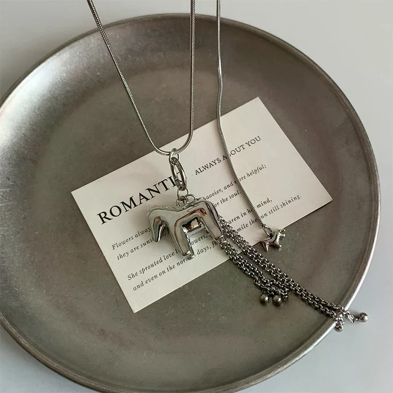 Fashion Metal Long Silver Pony Pendant Necklaces For Women Cartoon Horse Necklace Jewelry Accessories Gift