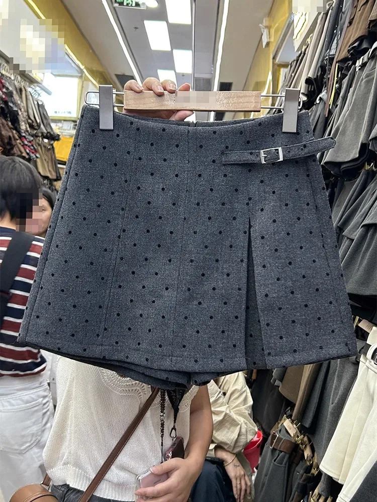 plus Size Retro Polka Dot Woolen  Skirt Women's A-Line Skirts Slimming High Waist Commute Autumn Winter New Style