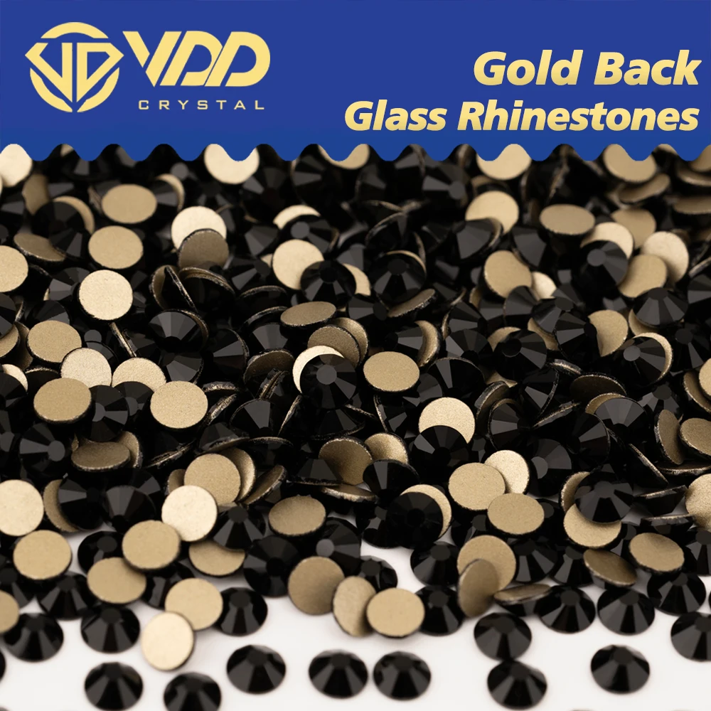 VDD 002 Jet High Quality SS4-SS20 Glass Rhinestones Crystal Gold Flatback Strass Stones For DIY Nail Art Crafts Decorations