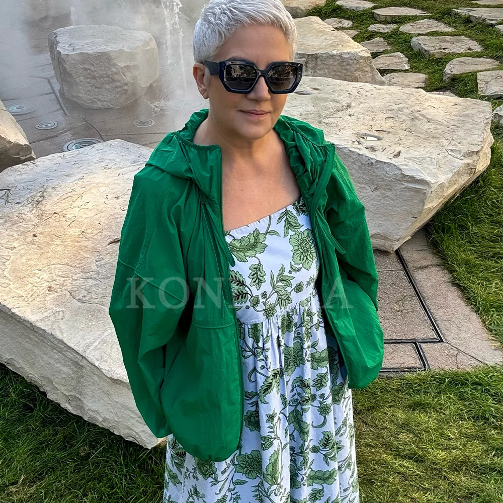 KONDALA 2026 Spring Autumn Casual Basic Green Loose Women Jackets Fashion Green Beach Garden Parties Date Hiking Ladies Jackets