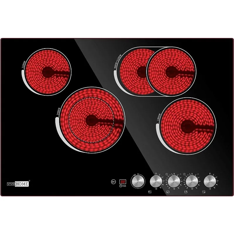 29 Inch 4 Burner 7400W Electric Radiant Cooktop, Smoothtop with 5 Heat Setting and 90-min Timer, Black muebles  patio