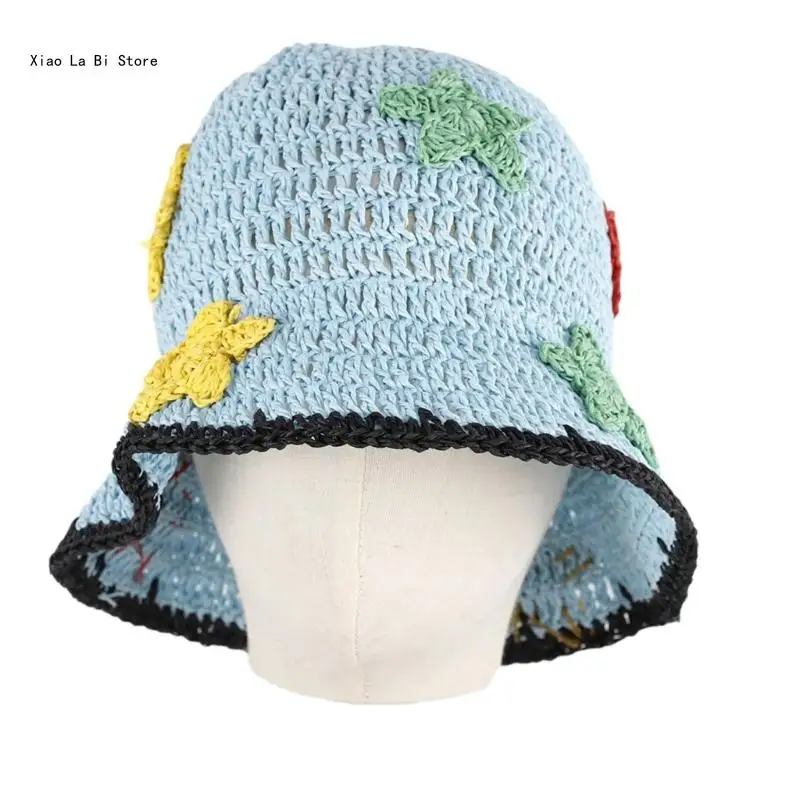 Star Bucket Hat Handmade for Dress-up Wear Party Straw Simple Casual Hat Hat for Girls XXFD