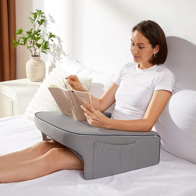 Lap Desk Pillow for Bed, Reading Lap Pillow, Memory Foam Reading Pillow for Reading, Working in Bed Couch(Grey)