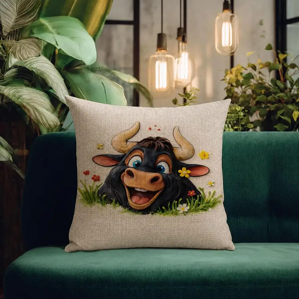 Animation Ferdinand Cushion Cover Natural Linen Pillowcase Set All-in-One Decor Cushion Cover for Sofa Bedroom Chair