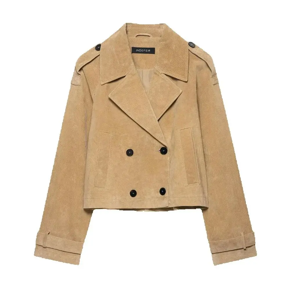 

Women's trench coat style loose short jacket with lapel long sleeved button pocket shoulder patch autumn and winter new