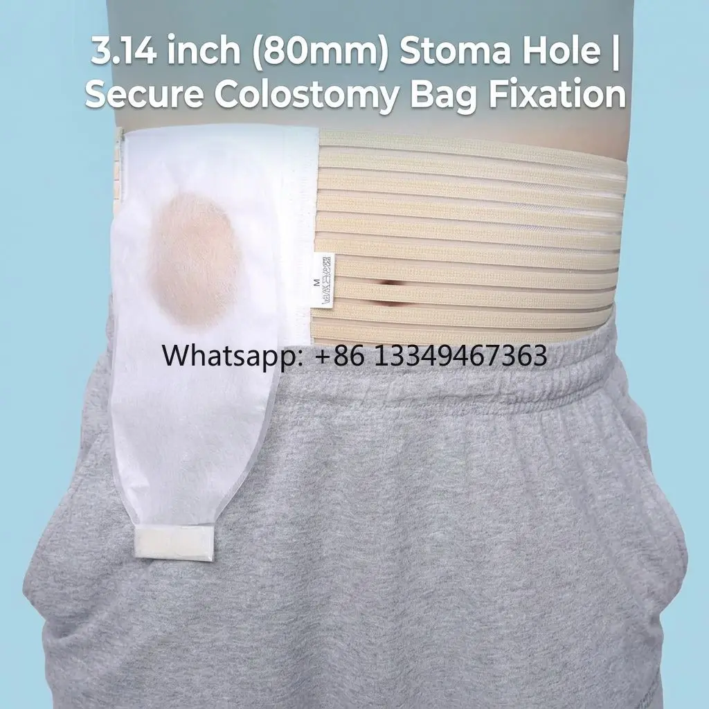 Breathable Reusable Ostomy Support Belt Unisex Abdominal Hernia Wrap with 80mm Hole for Parastomal Hernia Prevention