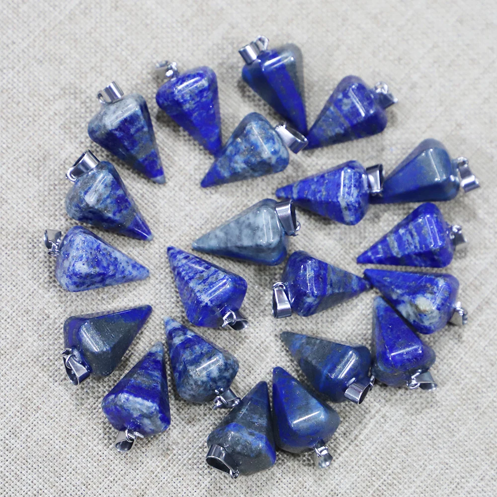 New Natural Lapis Lazuli Stone Cone Pendants Necklace Fashion Good Quality Charms DIY Jewelry Accessories Making Wholesale 12Pcs