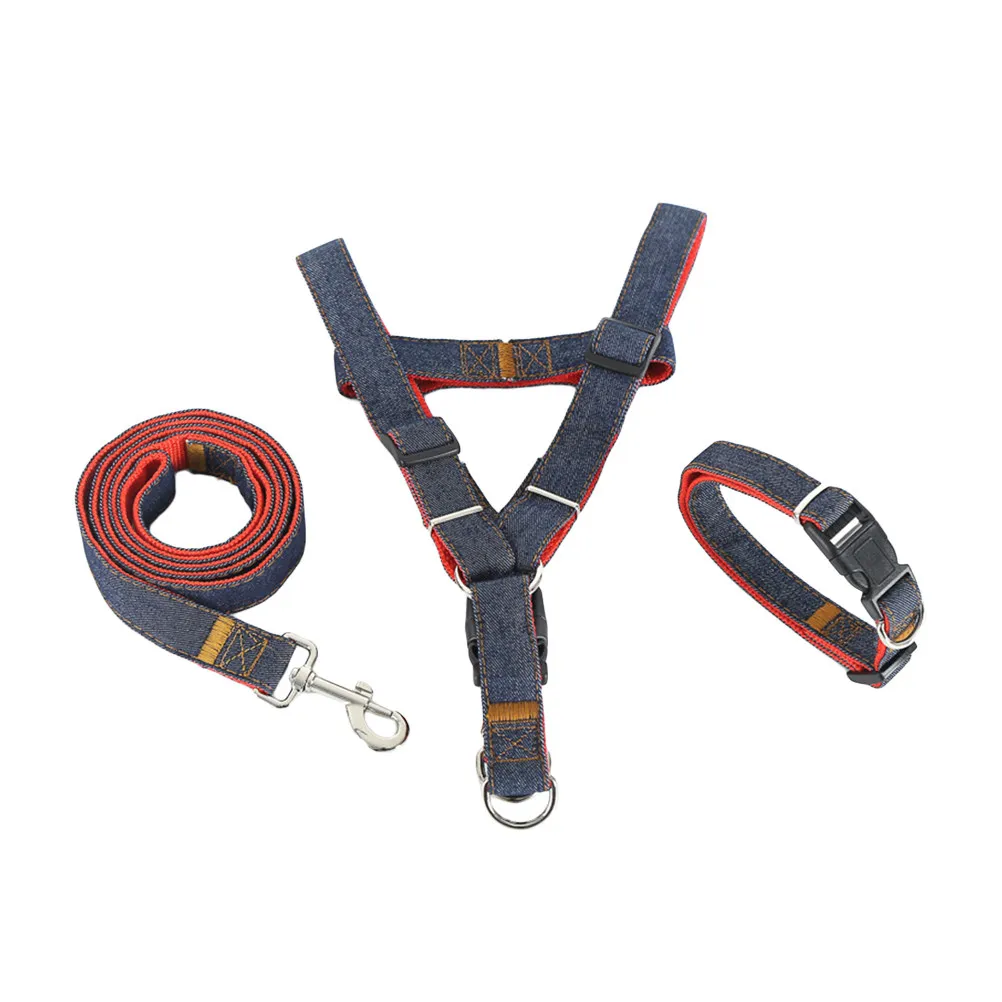 

3 Pieces Dog Chest Strap Collar Traction Rope Set Thick Wear Cowboy Leash Size S Red Front Clip Control Pet Training Walking