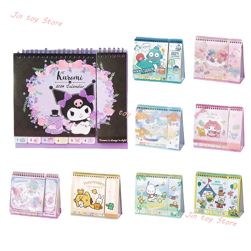 2024 New Sanrio Hello Kitty Kuromi Cinnamoroll Desk Calendar Kawaii Melody Pochacco Little Twin Star Hangyodon Keroppi Calendar