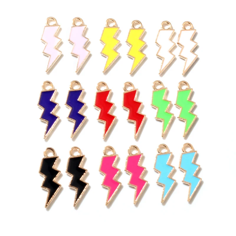 20Pcs/lot 7*20mm 10 Colors Mix New Alloy Metal Drop Oil Lightning Charms Nature Pendant For DIY Bracelet Necklace Jewelry Making