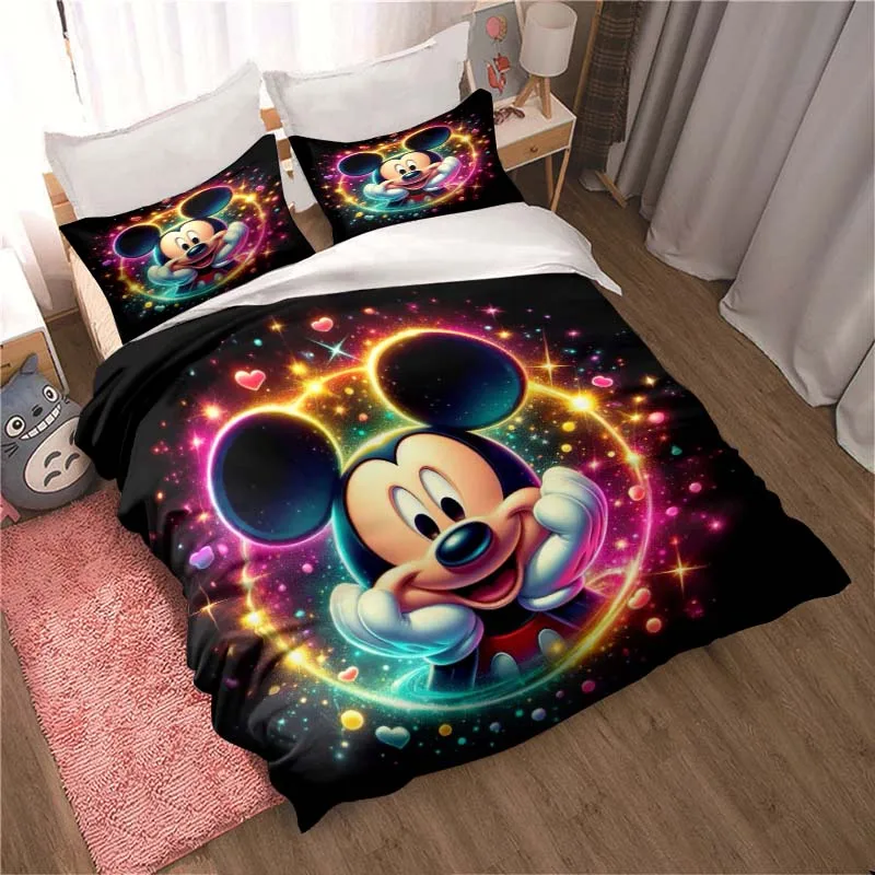 Imagem -02 - Disney-mickey Mouse Conjunto de Cama Decoração Bonito Home Fronhas Colchas Confortável e Macio Presentes para Família e Amigos